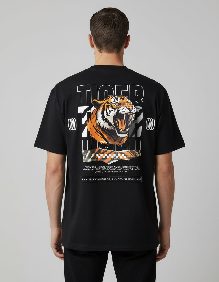 Tiger Roar Oversized Graphic T-Shirt – Premium Streetwear Cotton Tee | Unisex Black