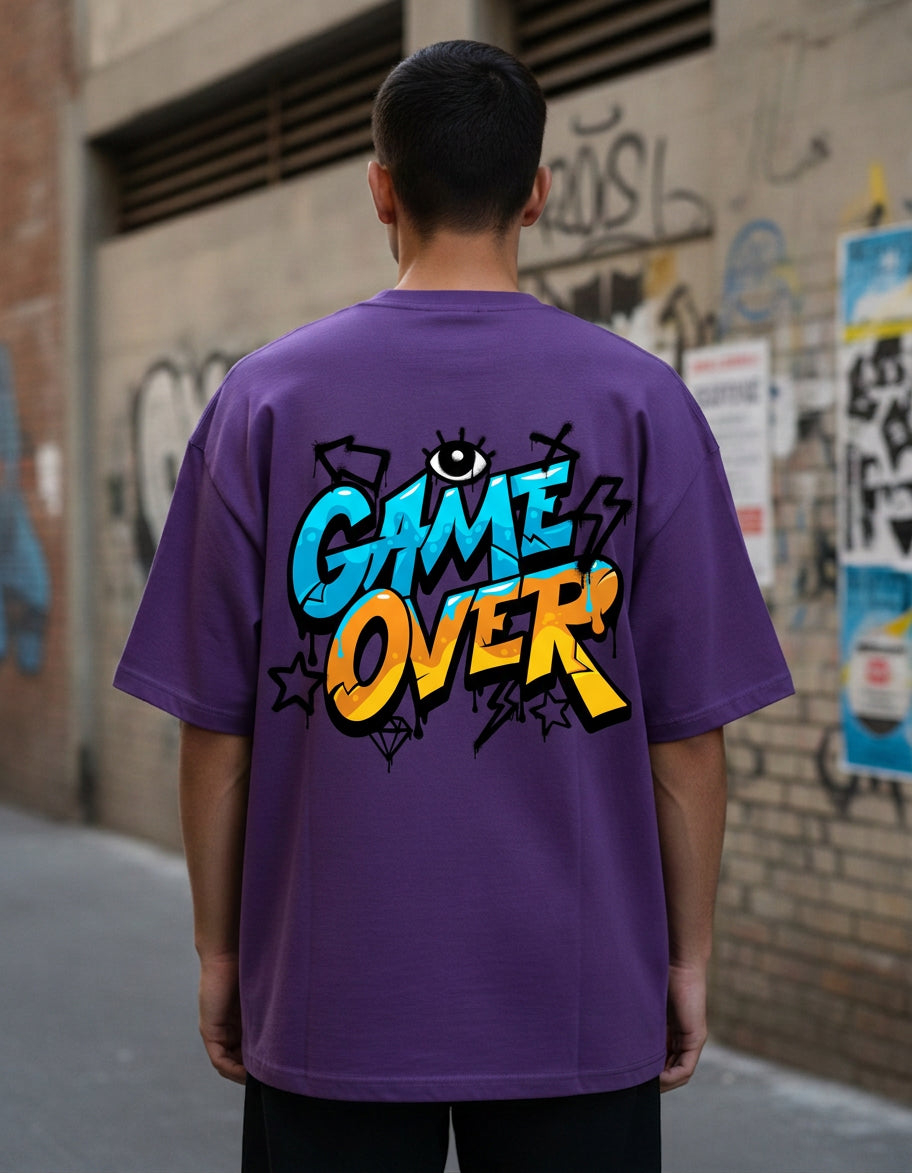 Game Over Graffiti Graphic Oversized Purple T-Shirt – Urban Streetwear Tee
