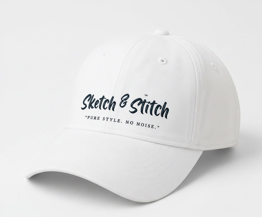 Sketch & Stitch™ Premium White Cotton Baseball Cap | Unisex Adjustable Casual Cap
