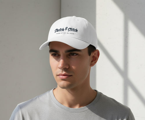 Sketch & Stitch™ Premium White Cotton Baseball Cap | Unisex Adjustable Casual Cap