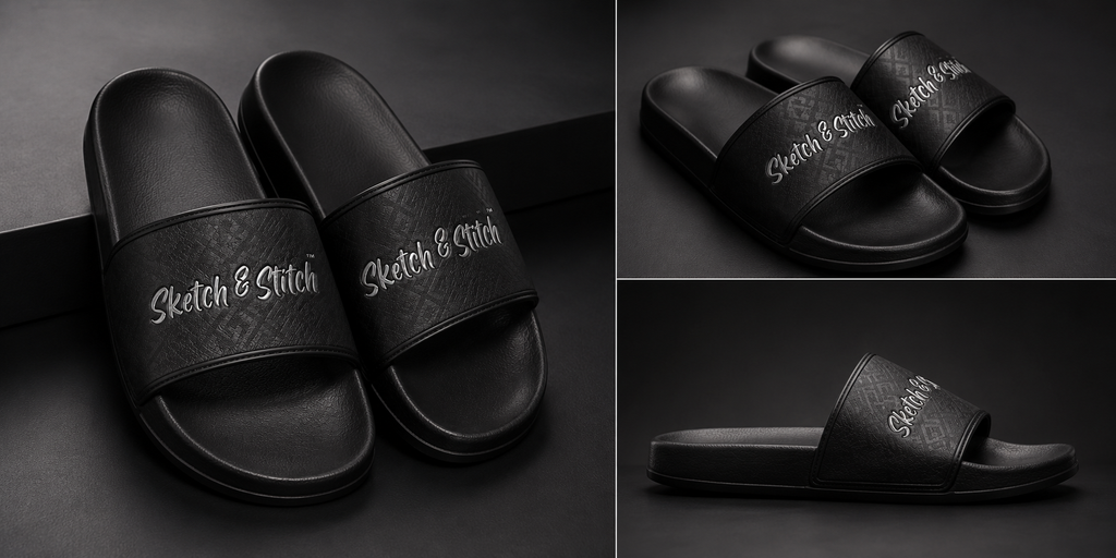 Sketch & Stitch™ Premium Black Luxury Slides for Men