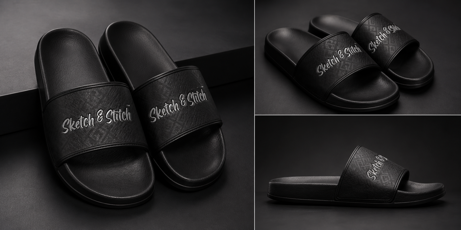 Sketch & Stitch™ Premium Black Luxury Slides for Men