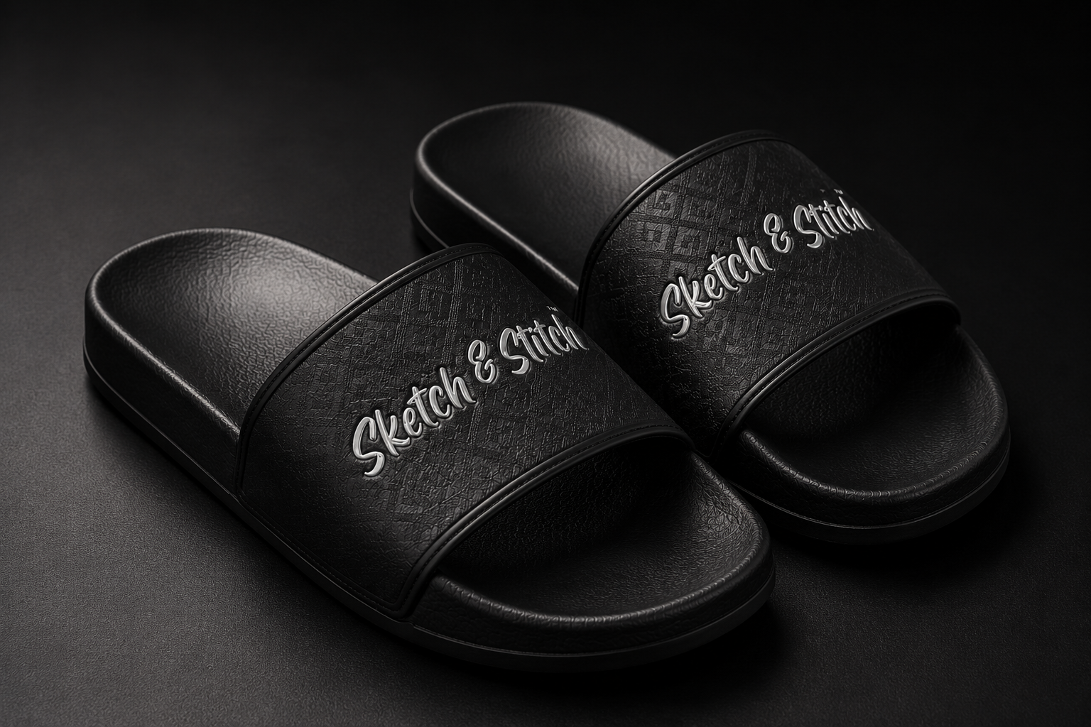 Sketch & Stitch™ Premium Black Luxury Slides for Men