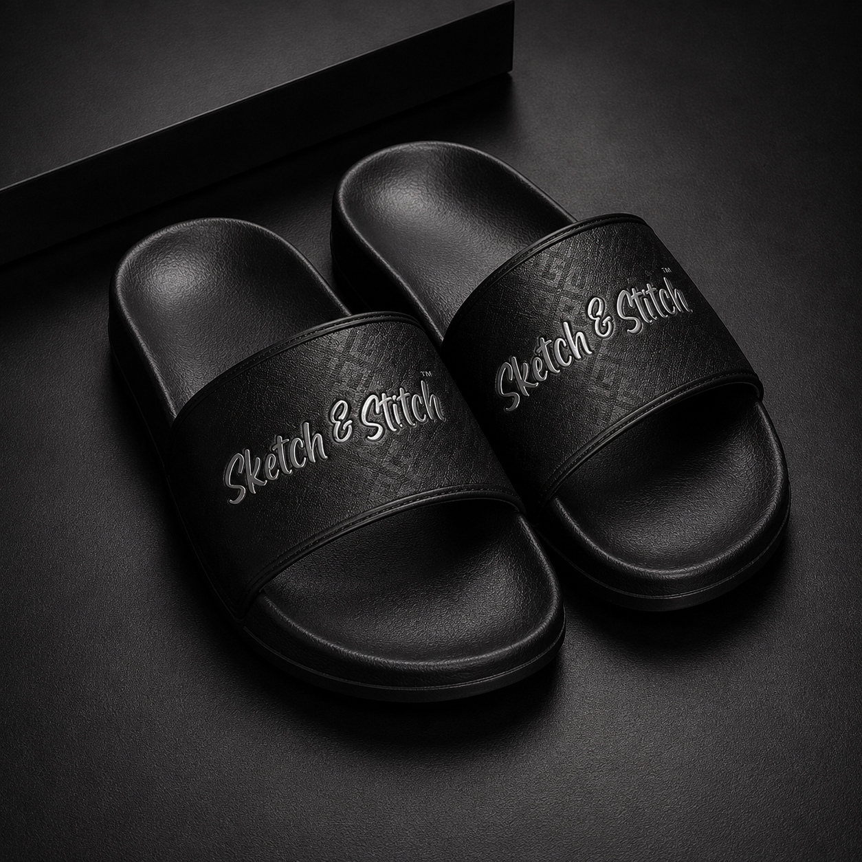 Sketch & Stitch™ Premium Black Luxury Slides for Men