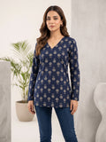 Women’s Navy Blue Floral Printed V-Neck Long Sleeve Tunic Top